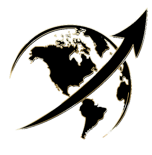 Globe and rising arrow logo